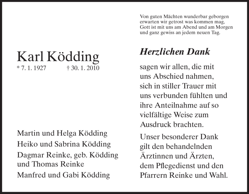  Traueranzeige für Karl Ködding vom 13.02.2010 aus HNA