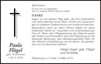 Traueranzeige von Paula Flögel von HNA