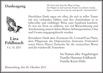 Traueranzeige von Lina Feldbusch von HNA