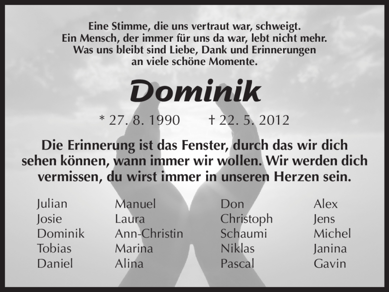  Traueranzeige für Dominik Braun vom 25.05.2012 aus HNA
