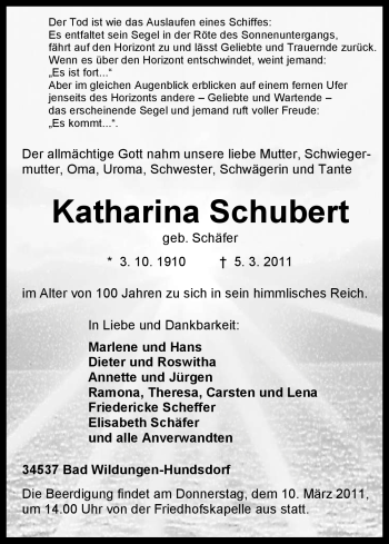 Traueranzeige von Katharina Schubert von HNA