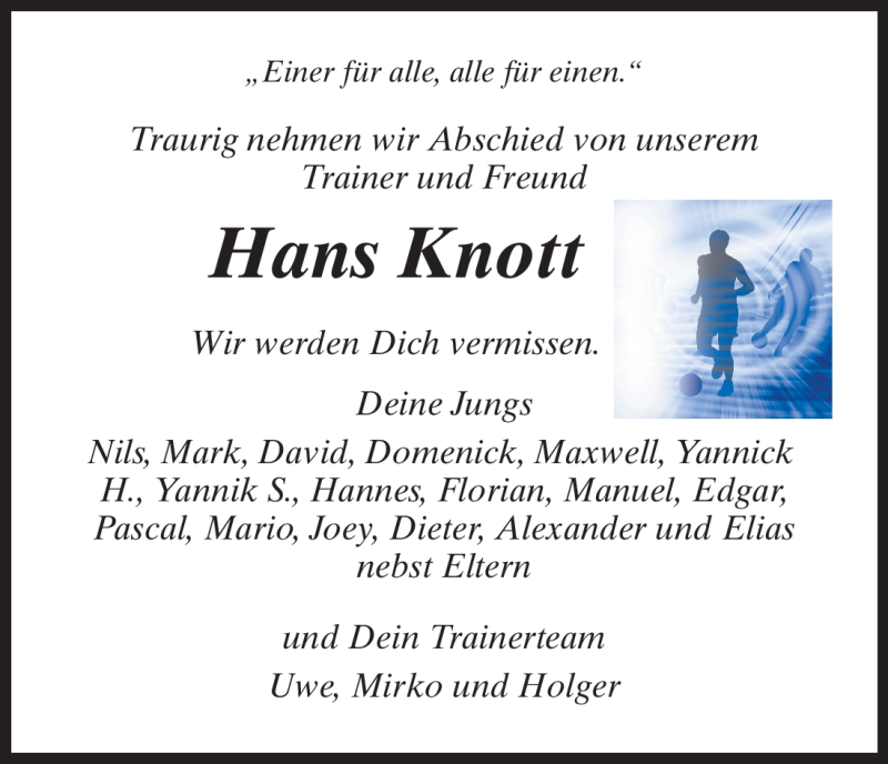  Traueranzeige für Hans Knott vom 11.06.2010 aus HNA