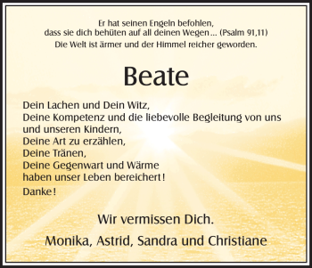 Traueranzeige von Beate Unbekannt von HNA