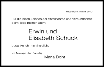 Traueranzeige von Erwin Schuck von HNA