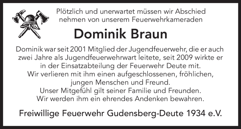  Traueranzeige für Dominik Braun vom 25.05.2012 aus HNA
