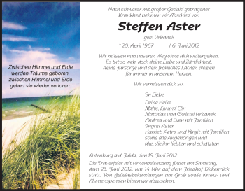 Traueranzeige von Steffen Aster von HNA