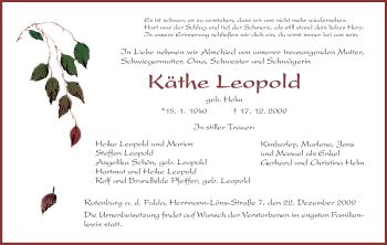 Traueranzeige von Käthe Leopold von HNA