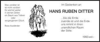 Traueranzeige von Hans Ruben Ditter von HNA