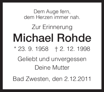 Traueranzeige von Michael Rohde von HNA