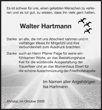 Traueranzeige von Walter Hartmann von HNA