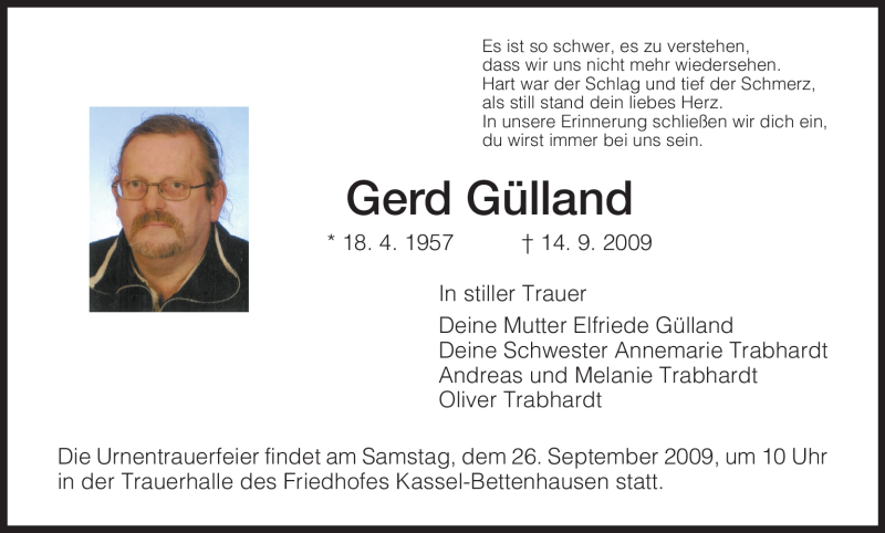  Traueranzeige für Gerd Gülland vom 23.09.2009 aus HNA