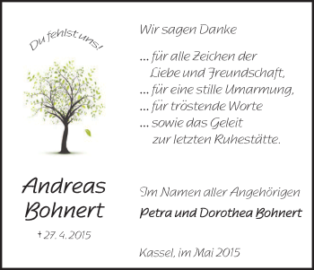 Traueranzeige von Andreas Bohnert von HNA