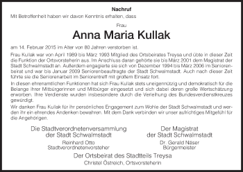 Traueranzeige von Anna Maria Kullak von HNA