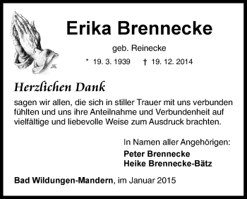 Traueranzeige von Erika Brennecke von HNA