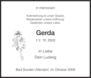 Traueranzeige von Gerda Unbekannt von HNA