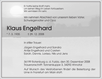 Traueranzeige von Klaus Engelhard von HNA