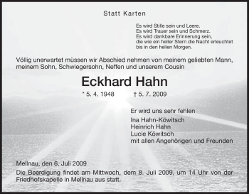 Traueranzeige von Eckhard Hahn von HNA