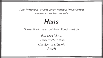 Traueranzeige von Hans Unbekannt von HNA