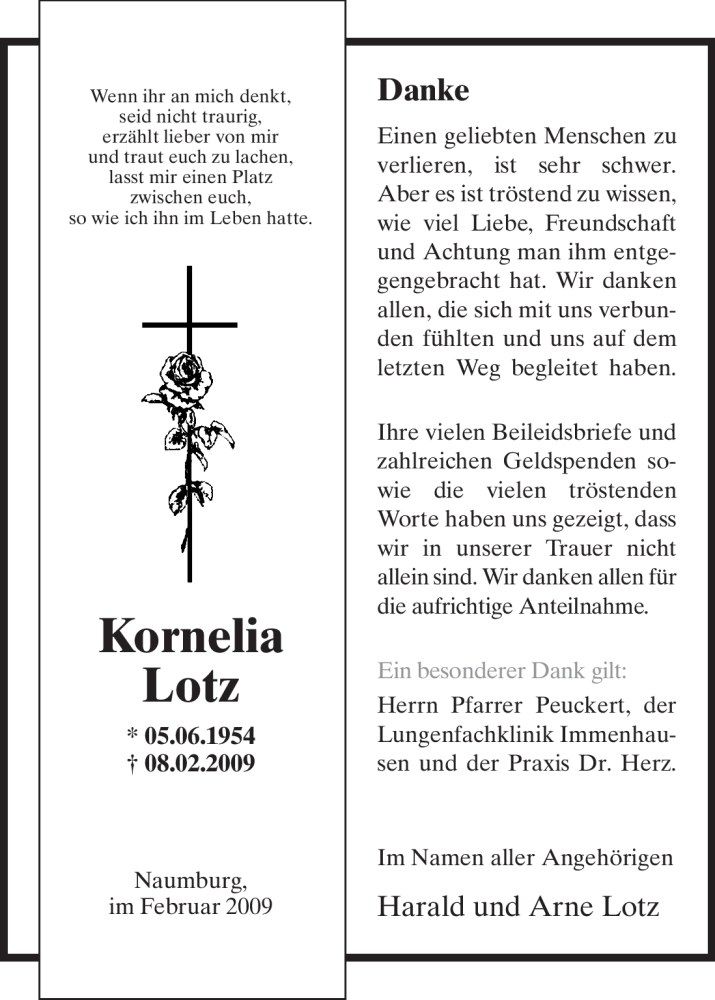  Traueranzeige für Kornelia Lotz vom 28.02.2009 aus HNA