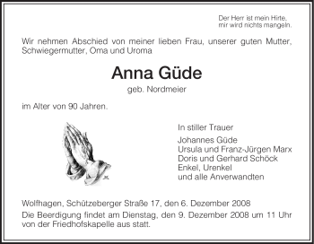 Traueranzeige von Anna Güde von HNA