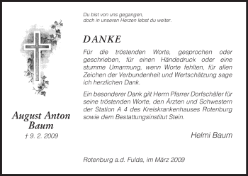 Traueranzeige von August Anton Baum von HNA