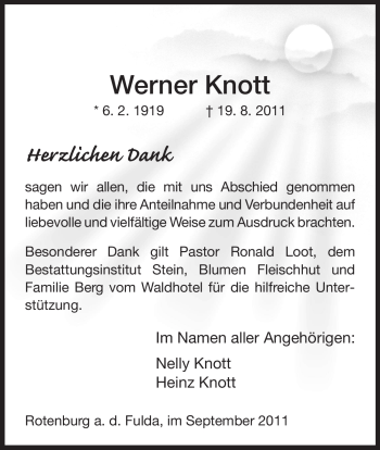 Traueranzeige von Werner Knott von HNA