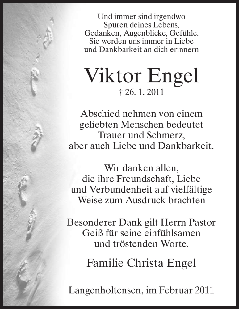  Traueranzeige für Viktor Engel vom 12.02.2011 aus HNA
