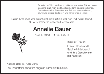 Traueranzeige von Annelie Bauer von HNA