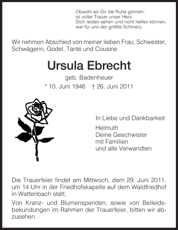 Traueranzeige von Ursula Ebrecht von HNA