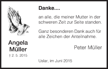 Traueranzeige von Angela Müller von HNA