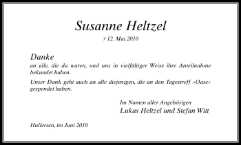 Traueranzeige von Susanne Heltzel von HNA