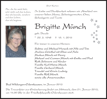 Traueranzeige von Brigitte Münch von HNA
