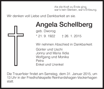 Traueranzeige von Angela Schellberg von HNA