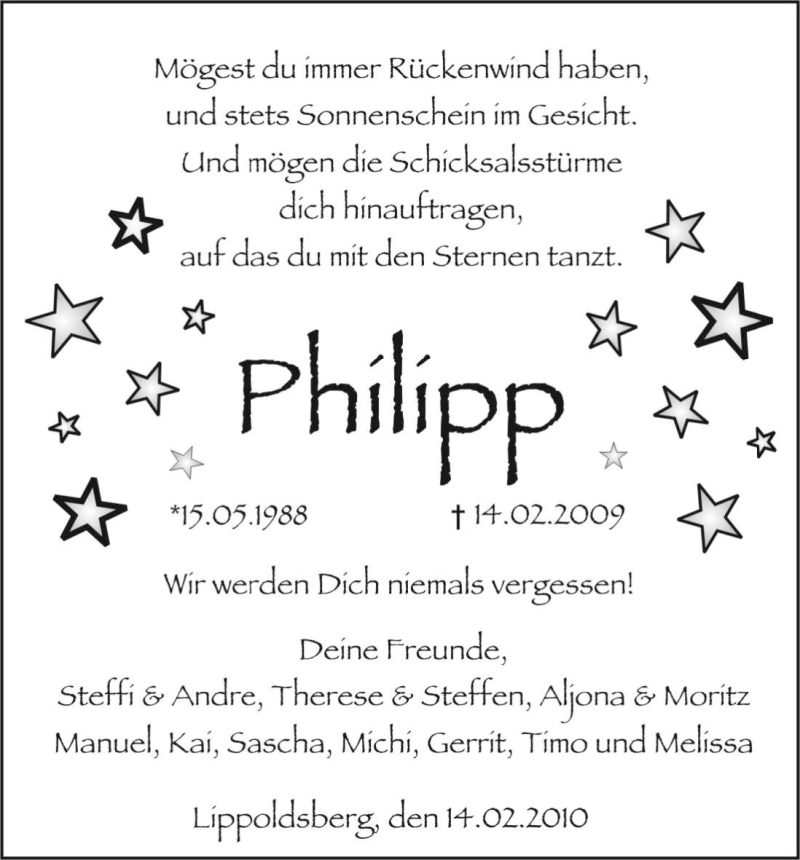  Traueranzeige für Philipp Lange vom 13.02.2010 aus HNA