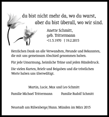 Traueranzeige von Anette Schmitt von HNA