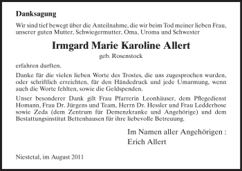 Traueranzeige von Irmgard Marie Karoline Allert von HNA