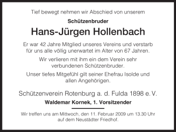 Traueranzeige von Hans-Jürgen Hollenbach von HNA