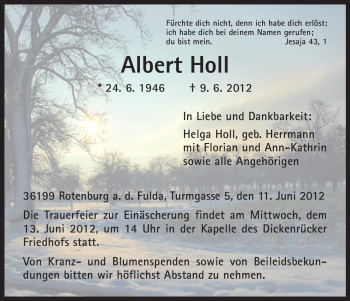 Traueranzeige von Albert Holl von HNA