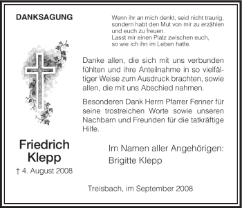 Traueranzeige von Friedrich Klepp von HNA