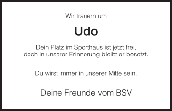 Traueranzeige von Udo Unbekannt von HNA