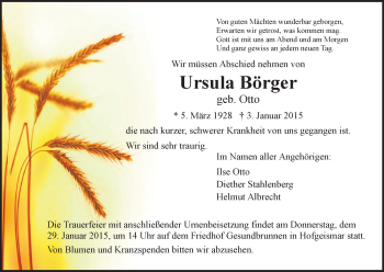 Traueranzeige von Ursula Börger von HNA