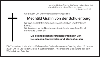 Traueranzeige von Mechtild von der Schulenburg von HNA