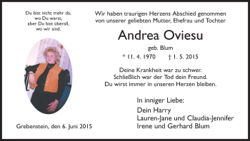 Traueranzeige von Andrea Oviesu von HNA