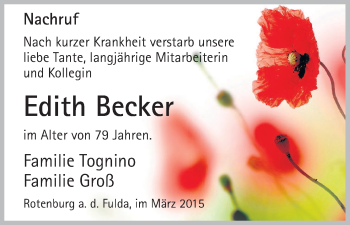 Traueranzeige von Edith Becker von HNA