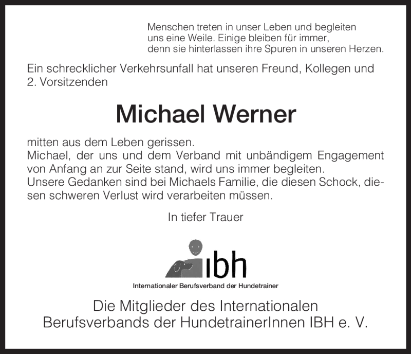  Traueranzeige für Michael Werner vom 16.05.2011 aus HNA