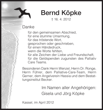 Traueranzeige von Bernd Köpke von HNA