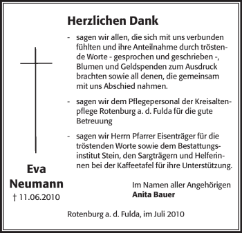 Traueranzeige von Eva Neumann von HNA