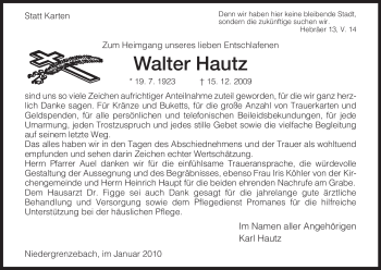 Traueranzeige von Walter Hautz von HNA