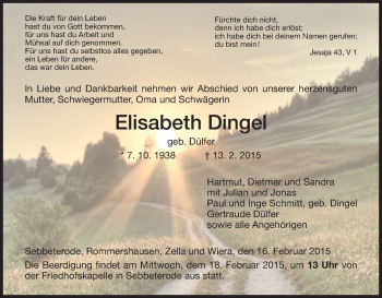 Traueranzeige von Elisabeth Dingel von HNA