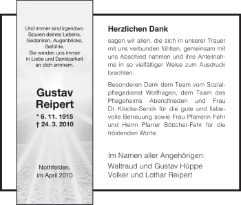 Traueranzeige von Gustav Reipert von HNA
